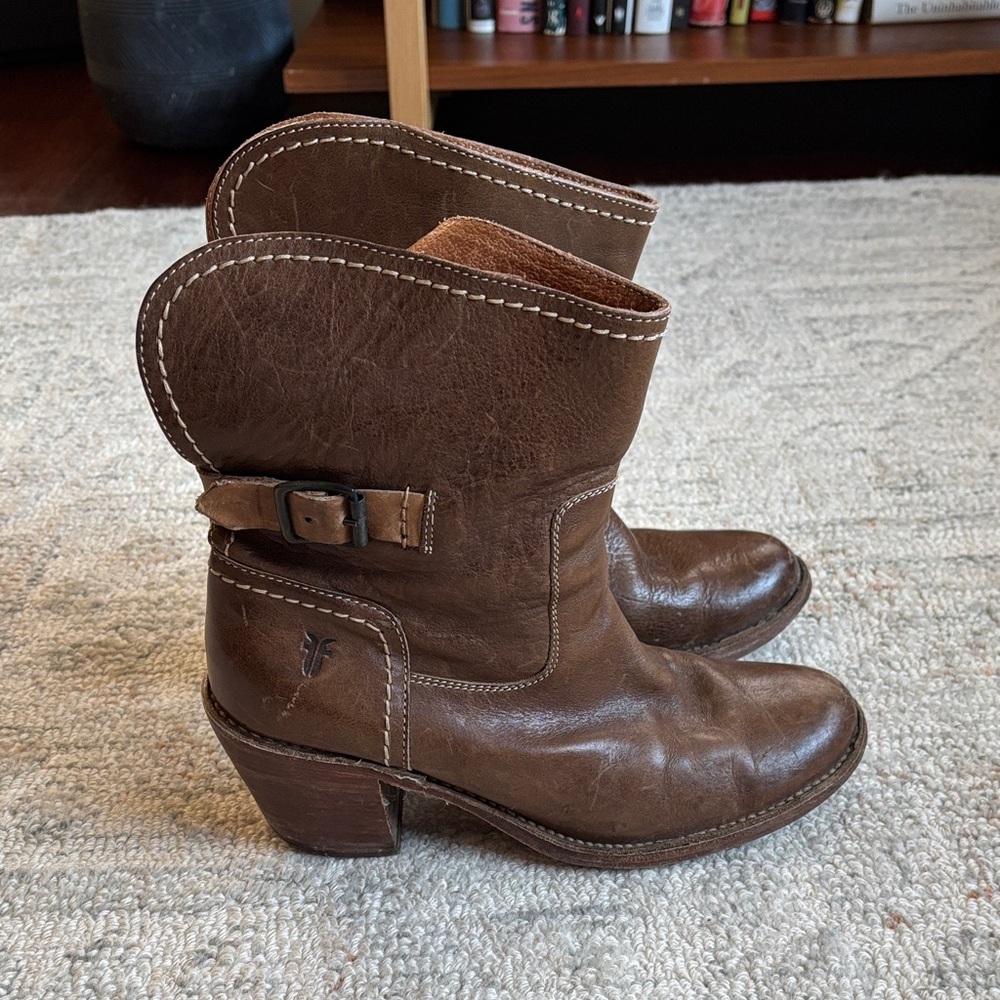 Brown Leather Frye Ankle Boots